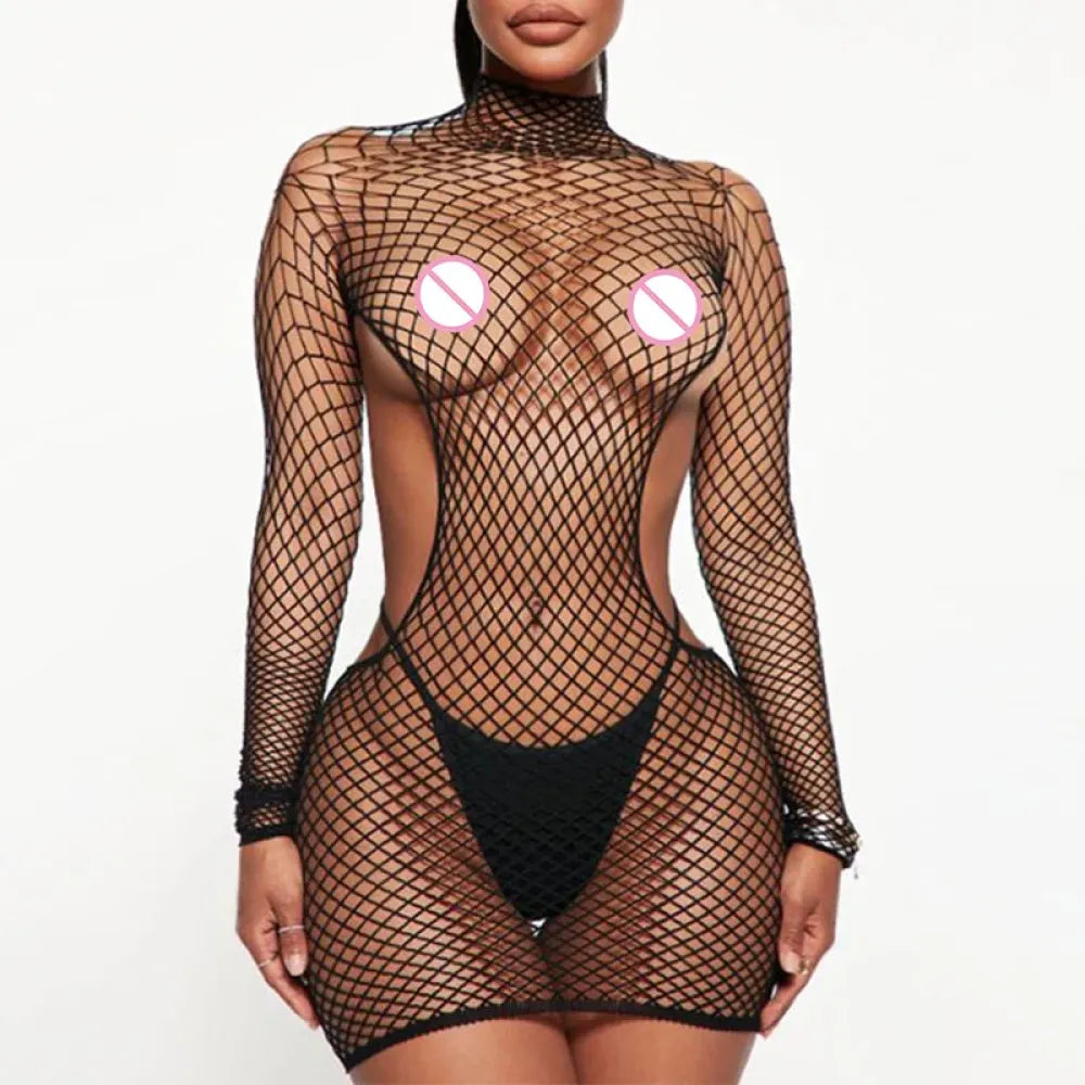 Turtleneck Bodysuit Fishnet Detail